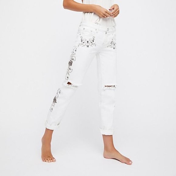 Free People One Teaspoon Lola Awesome Baggies Jeans White Distressed Size 28 - Picture 3 of 15